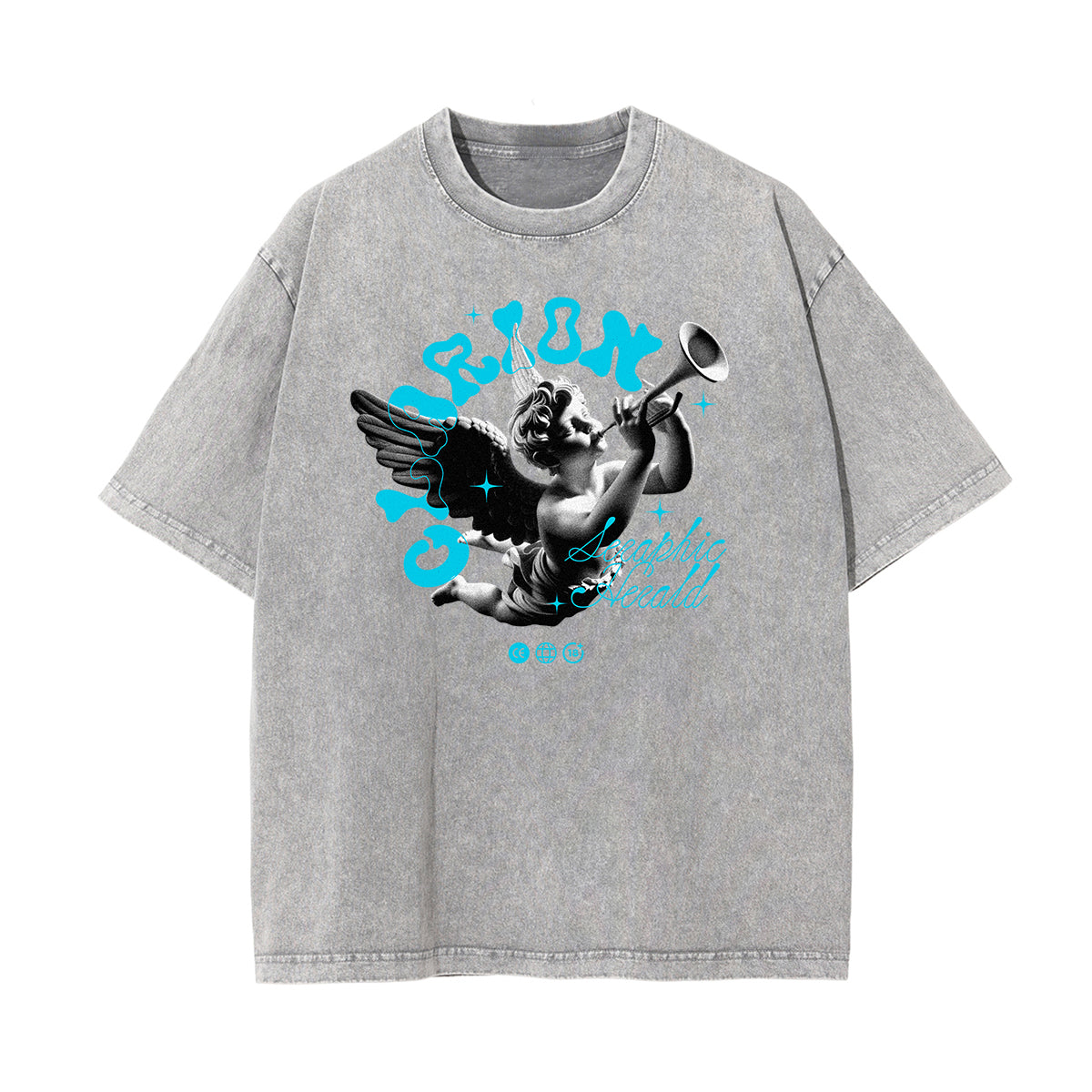 Washed Faded Cupid Statues Graphic Tee-INNBLAC Fashion Apparel