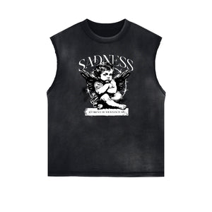 Washed Faded Cupid Statues Graphic Tank Top-INNBLAC Fashion Apparel