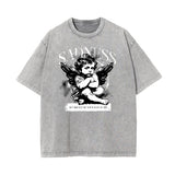 Washed Faded Cupid Statues Graphic Tee-INNBLAC Fashion Apparel