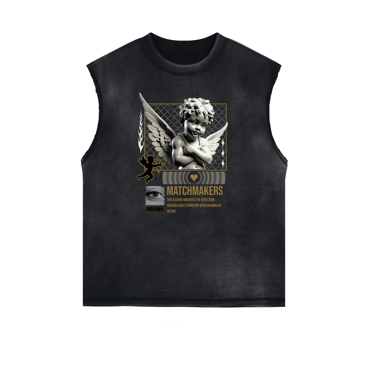 Washed Faded Cupid Statues Graphic Tank Top-INNBLAC Fashion Apparel