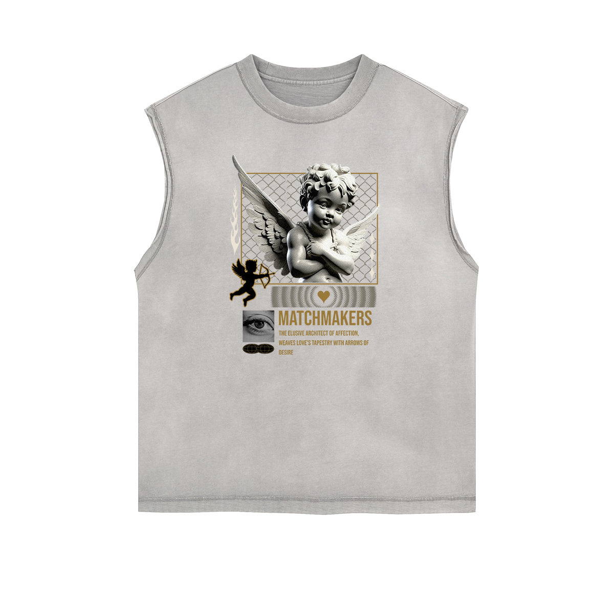 Sleeveless Stone Wash Cupid Statues Graphic Tee-INNBLAC Fashion Apparel