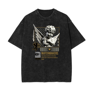 Stone Wash Cupid Statues Graphic Tee-INNBLAC Fashion Apparel