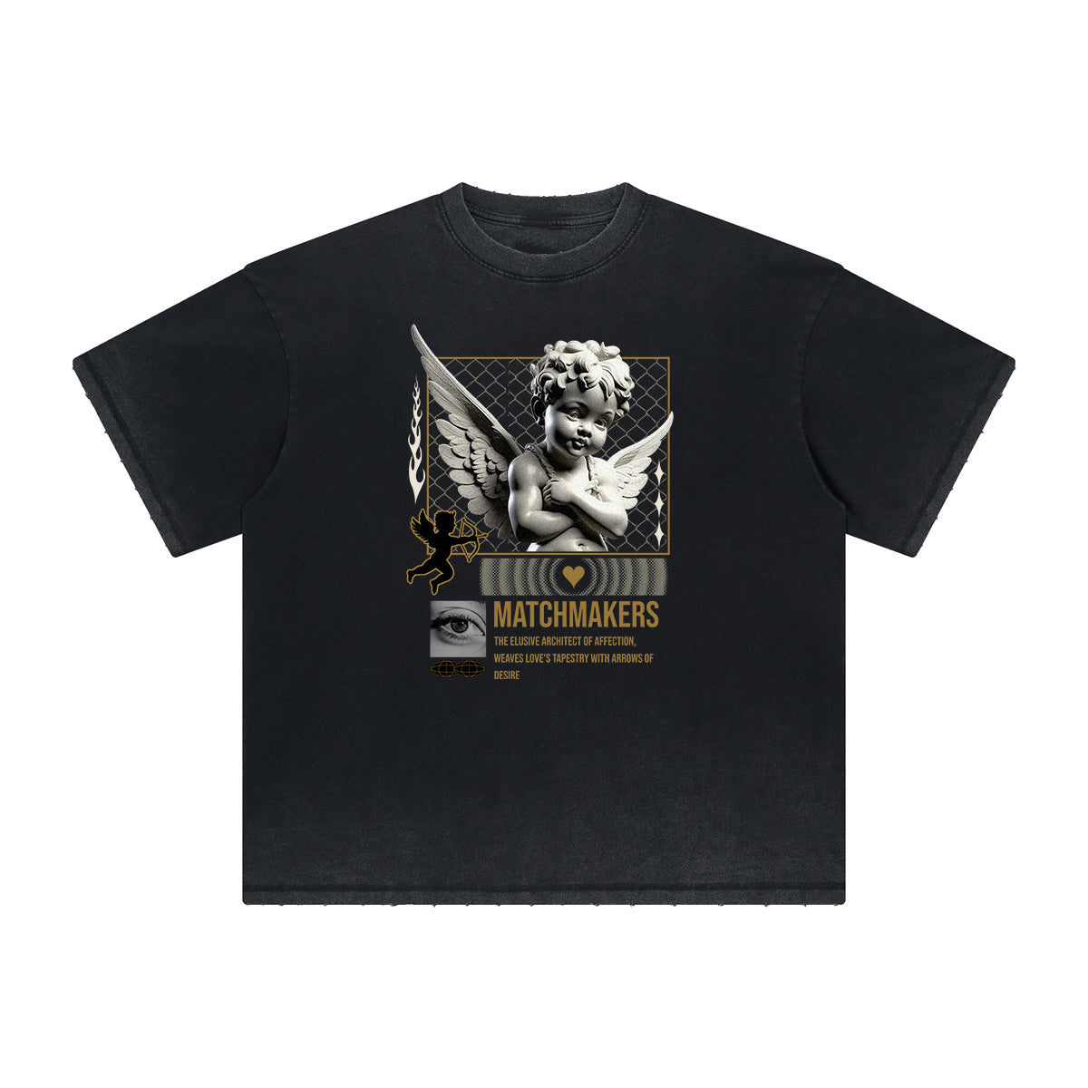 Faded Cupid Statues Pattern Tee-INNBLAC Fashion Apparel