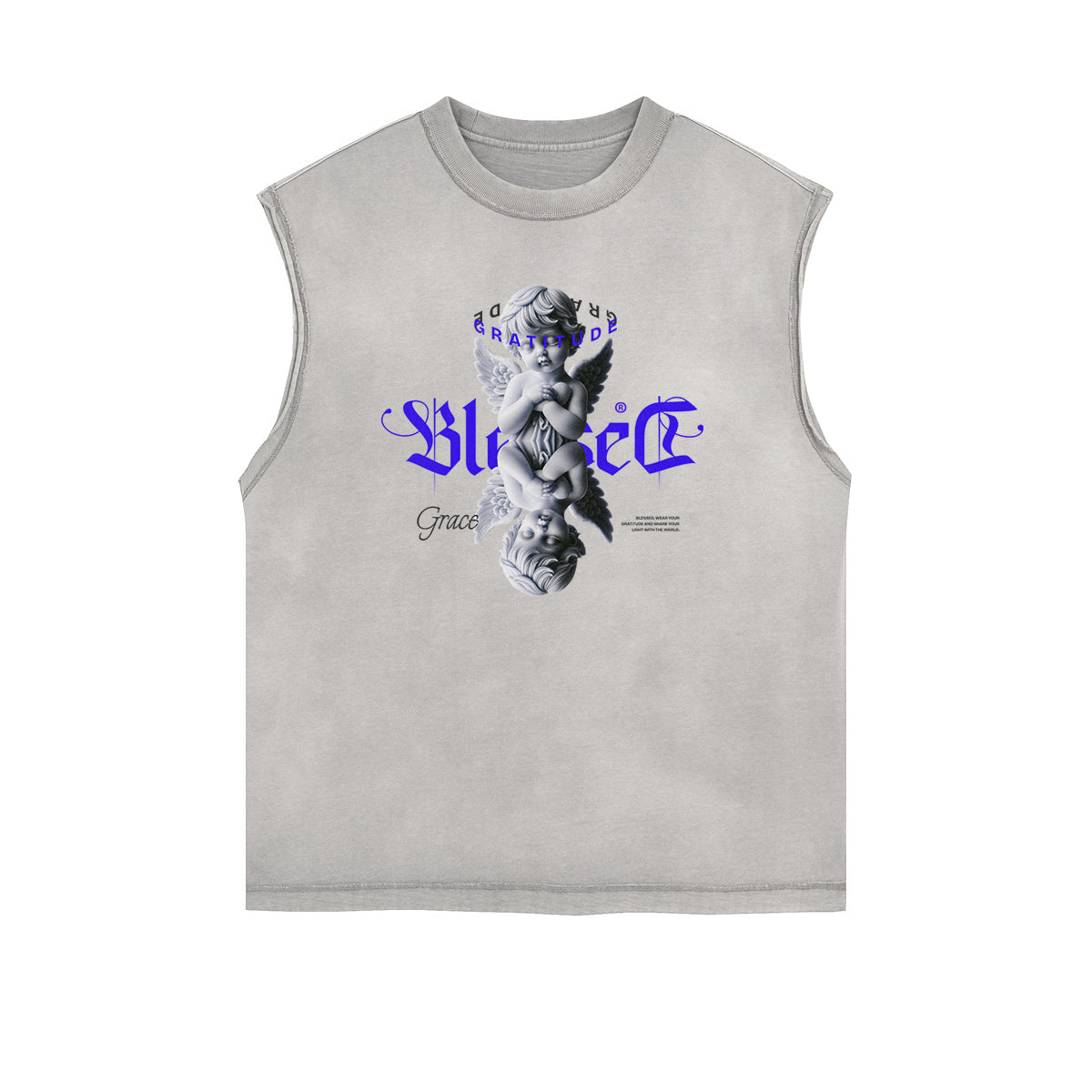 Sleeveless Stone Wash Cupid Statues Graphic Tee-INNBLAC Fashion Apparel