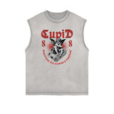 Sleeveless Stone Wash Cupid Statues Graphic Tee-INNBLAC Fashion Apparel