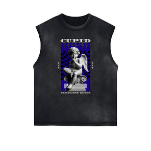 Washed Faded Cupid Statues Graphic Tank Top-INNBLAC Fashion Apparel