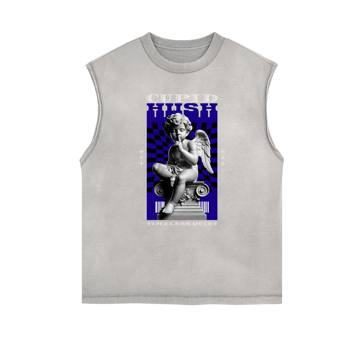 Sleeveless Stone Wash Cupid Statues Graphic Tee-INNBLAC Fashion Apparel