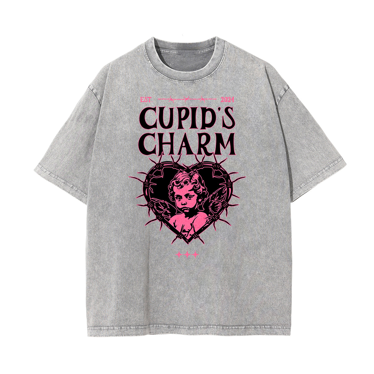 Washed Thick Cupid Pattern Tee-INNBLAC Fashion Apparel