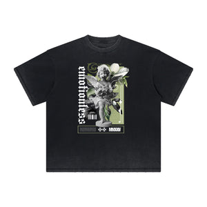 Heavyweight Washed Thick Cupid Pattern Tee-INNBLAC Fashion Apparel