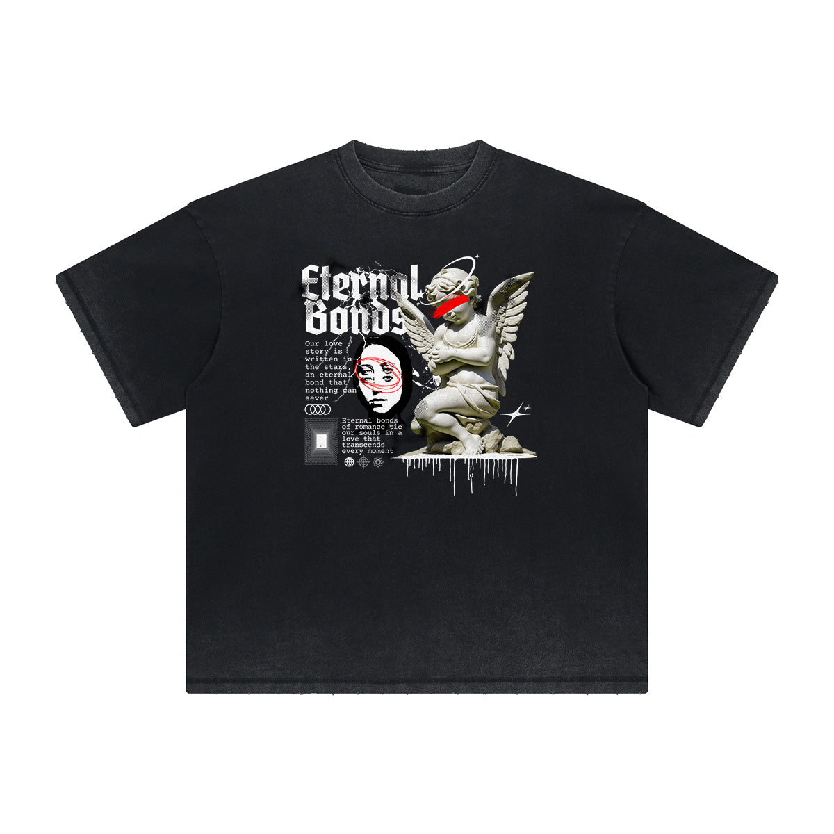 Heavyweight Washed Thick Cupid Pattern Tee-INNBLAC Fashion Apparel