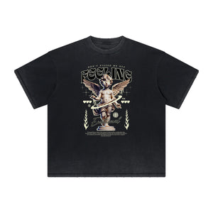 Heavyweight Washed Thick Cupid Pattern Tee-INNBLAC Fashion Apparel