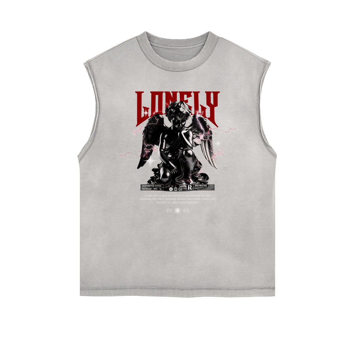 Sleeveless Playful Cupid Graphic T Shirt-INNBLAC Fashion Apparel