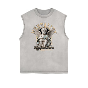 Sleeveless Playful Cupid Graphic T Shirt-INNBLAC Fashion Apparel