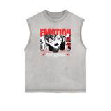 Sleeveless Stone Wash Anime Graphic Tee-INNBLAC Fashion Apparel