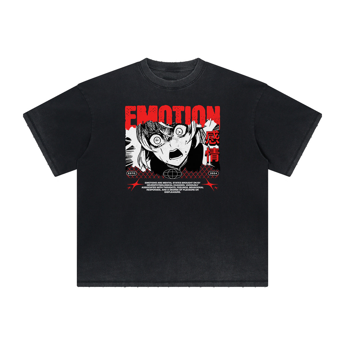 Faded Distressed Anime Pattern Tee-INNBLAC Fashion Apparel