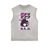 Sleeveless Stone Wash Anime Graphic Tee-INNBLAC Fashion Apparel