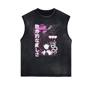 Washed Thick Anime Pattern Tank Top-INNBLAC Fashion Apparel