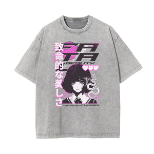 Washed Thick Anime Pattern Tee-INNBLAC Fashion Apparel