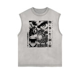 Sleeveless Stone Wash Anime Graphic Tee-INNBLAC Fashion Apparel