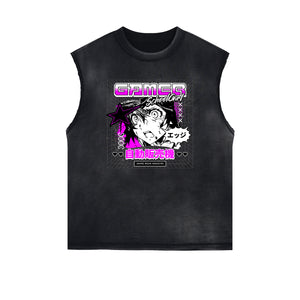 Washed Thick Anime Pattern Tank Top-INNBLAC Fashion Apparel