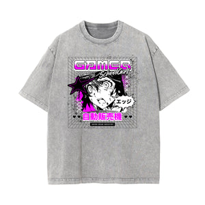 Washed Thick Anime Pattern Tee-INNBLAC Fashion Apparel