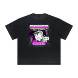 Faded Distressed Anime Pattern Tee-INNBLAC Fashion Apparel