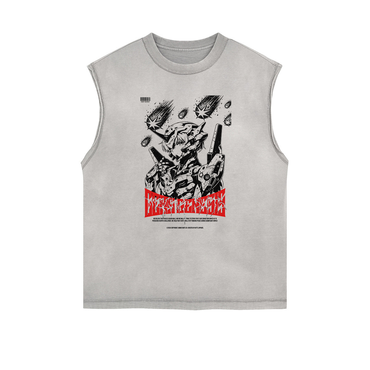 Sleeveless Stone Wash Anime Graphic Tee-INNBLAC Fashion Apparel