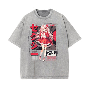 Washed Thick Anime Pattern Tee-INNBLAC Fashion Apparel