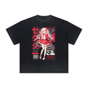 Faded Distressed Anime Pattern Tee-INNBLAC Fashion Apparel