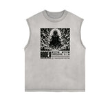 Sleeveless Stone Wash Anime Graphic Tee-INNBLAC Fashion Apparel