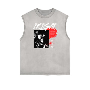 Sleeveless Stone Wash Anime Graphic Tee-INNBLAC Fashion Apparel