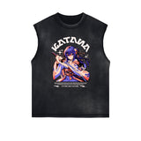 Washed Thick Anime Pattern Tank Top-INNBLAC Fashion Apparel