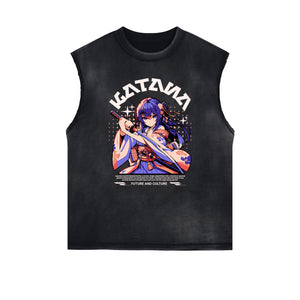 Washed Thick Anime Pattern Tank Top-INNBLAC Fashion Apparel