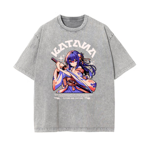 Washed Thick Anime Pattern Tee-INNBLAC Fashion Apparel