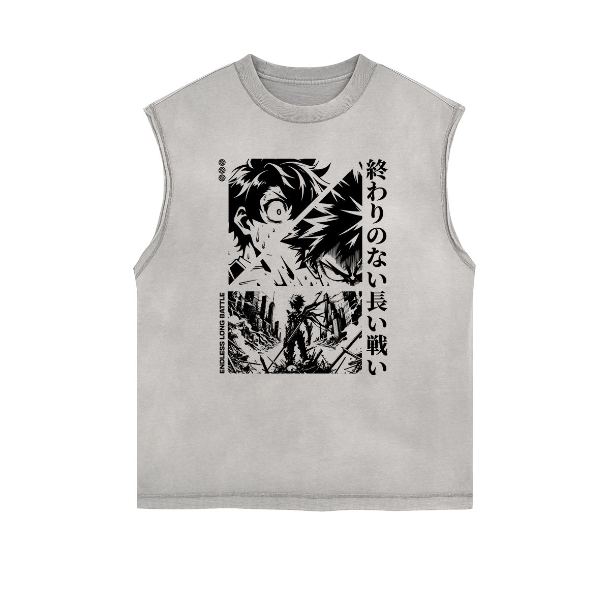 Sleeveless Stone Wash Anime Graphic Tee-INNBLAC Fashion Apparel