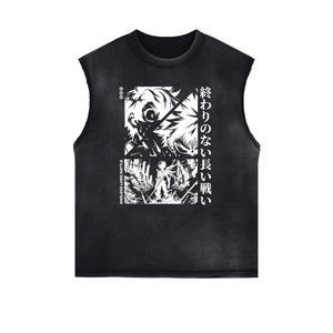 Washed Thick Anime Pattern Tank Top-INNBLAC Fashion Apparel