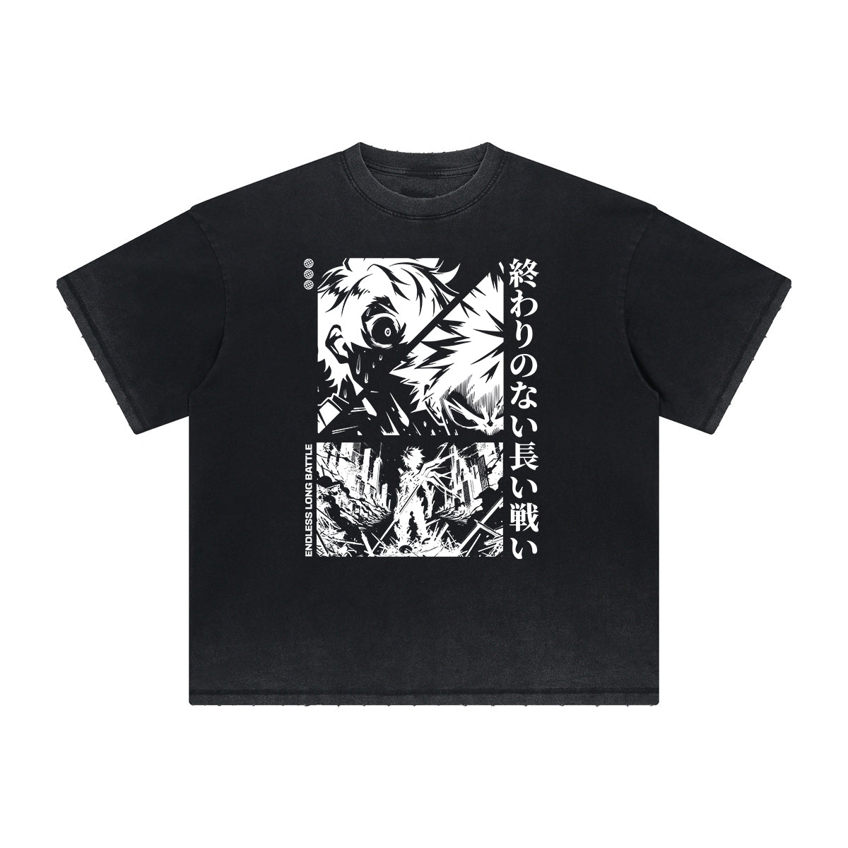 Faded Distressed Anime Pattern Tee-INNBLAC Fashion Apparel