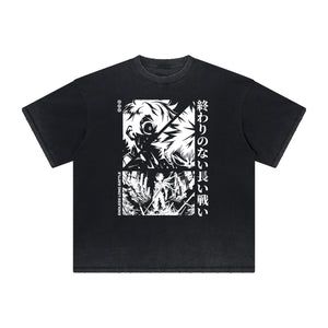 Faded Distressed Anime Pattern Tee-INNBLAC Fashion Apparel