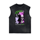 Washed Thick Anime Pattern Tank Top-INNBLAC Fashion Apparel