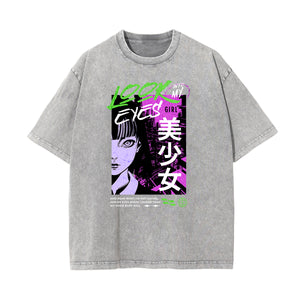 Washed Thick Anime Pattern Tee-INNBLAC Fashion Apparel