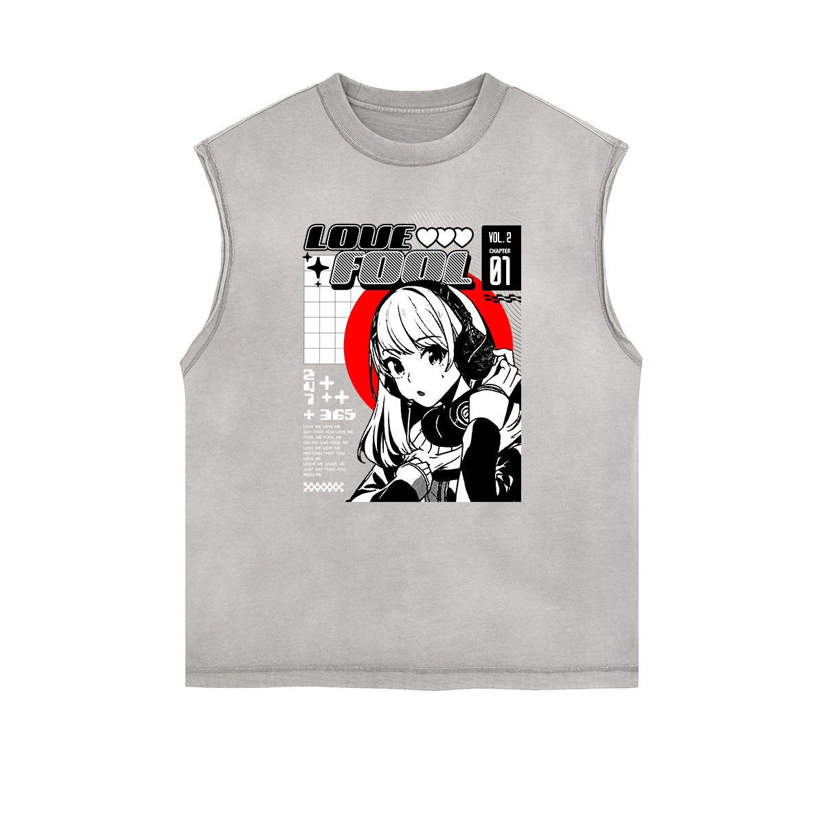 Sleeveless Stone Wash Anime Graphic Tee-INNBLAC Fashion Apparel