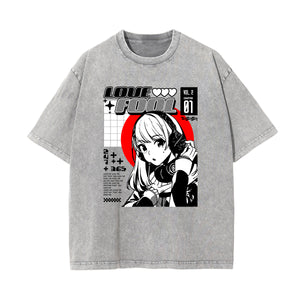 Washed Thick Anime Pattern Tee-INNBLAC Fashion Apparel