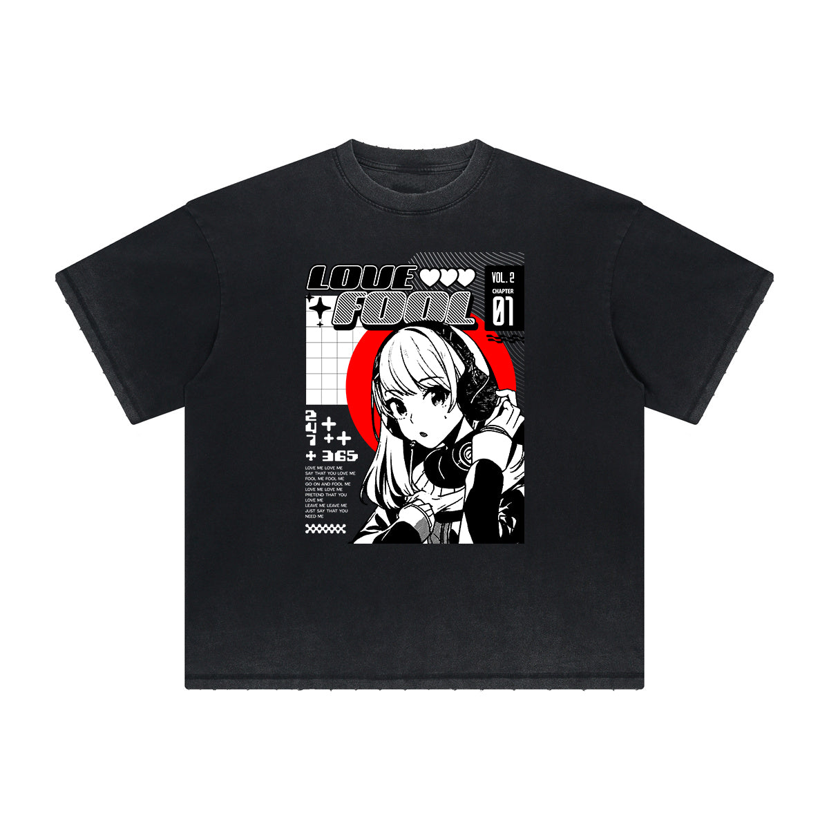 Faded Distressed Anime Pattern Tee-INNBLAC Fashion Apparel