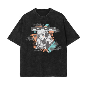 Stone Wash Anime Graphic T Shirt-INNBLAC Fashion Apparel