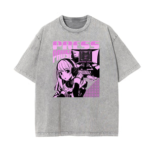 Washed Faded Y2K Anime Pattern Tee-INNBLAC Fashion Apparel