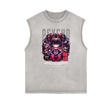 Washed Faded Y2K Anime Pattern Tank Top-INNBLAC Fashion Apparel