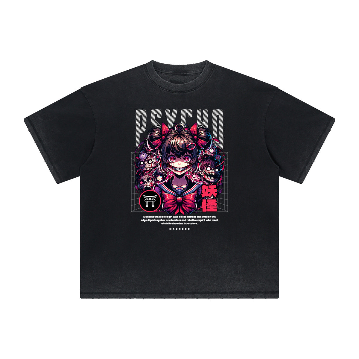 Heavyweight Distressed Y2K Anime Pattern Tee-INNBLAC Fashion Apparel