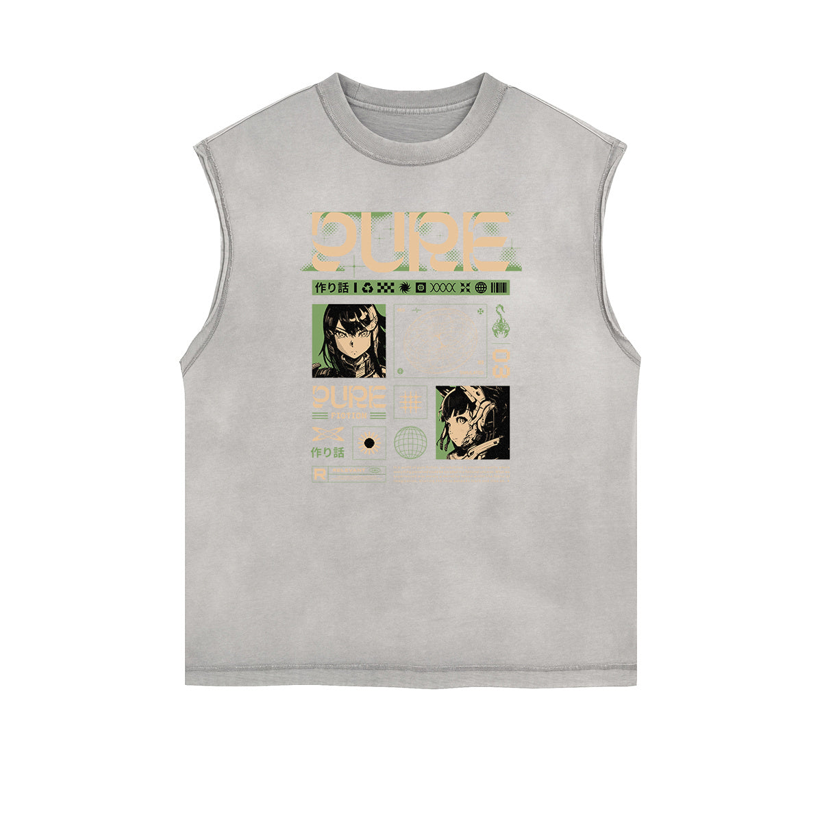 Washed Faded Y2K Anime Pattern Tank Top-INNBLAC Fashion Apparel