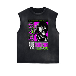 Sleeveless Thick Y2K Anime Graphic Tee-INNBLAC Fashion Apparel