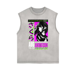 Washed Faded Y2K Anime Pattern Tank Top-INNBLAC Fashion Apparel